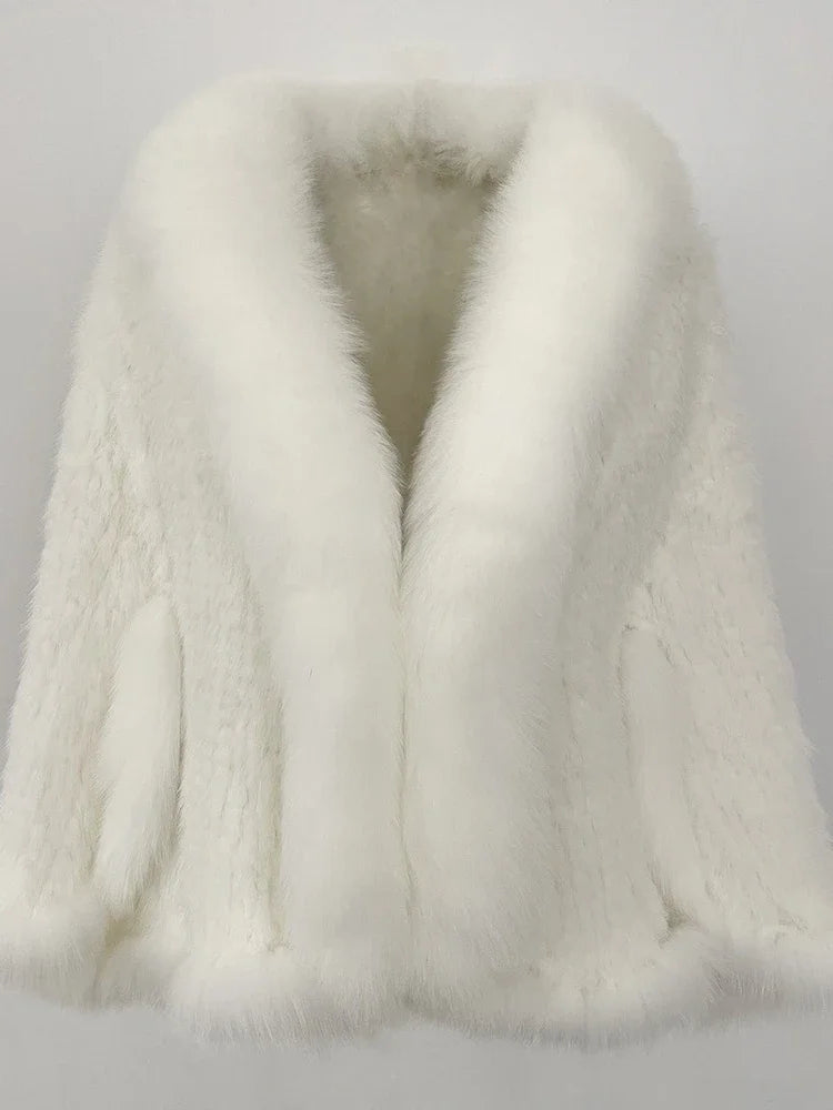 OFTBUY Autumn Winter Shawl Fashion Knitted Genuine Mink Fur Jacket Real Mink Fur Coat Women Cape Scarf Natural Fox Fur Cloak