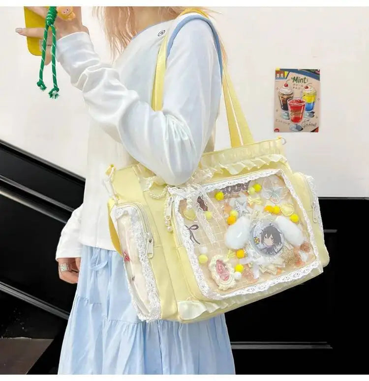 New Y2K Cute Japanese Ita Bag Lolita Girl Transparent Shoulder Tote Bag Large Capacity Crossbody Casual Bag DIY Display Handbags