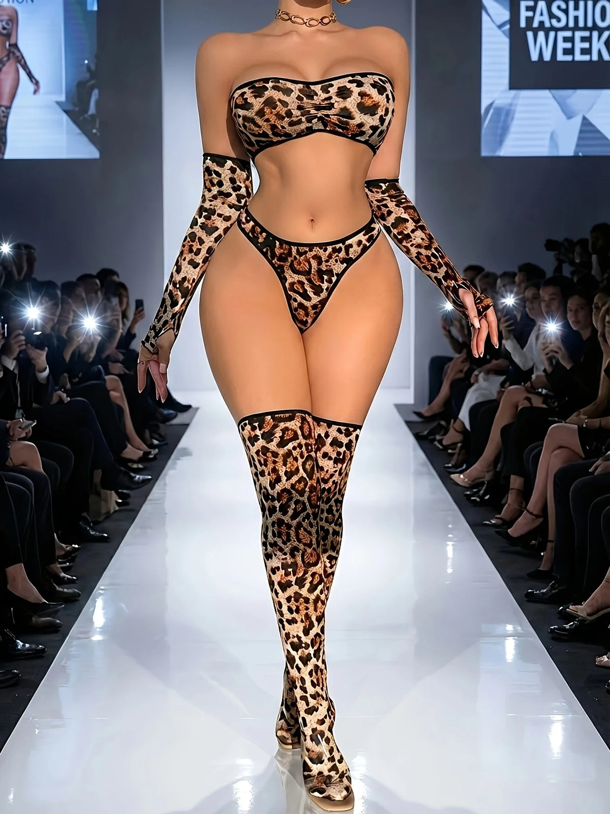 Women's Separate Swimming Suit with Sexy Leopard Print - A Sexy Four-piece Set
