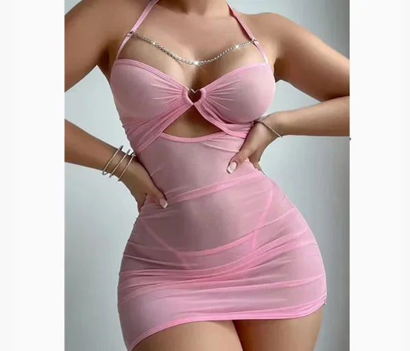 Off Shoulder Ultra Short Sexy Bras Pajamas Home Sling Dresses Night Shirts Sexi Women's Nightgown Lingerie See Through Homewear