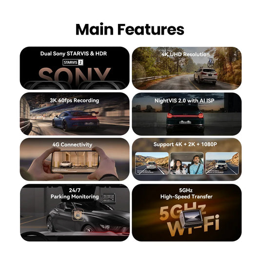 【For US】DDPAI 4K Dash Cam Z60 Pro Support Front and Rear Car Camera SONY STARVIS2 678 Sensor 5GHz Wi-Fi GPS ADAS Car DVR