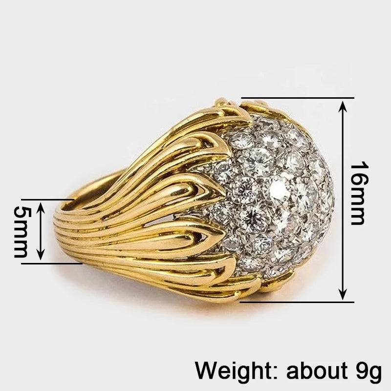 Huitan Creative Design Women Rings with Sparkling Cubic Zirconia Claws Setting Two Tone Luxury Wedding Rings New Trendy Jewelry