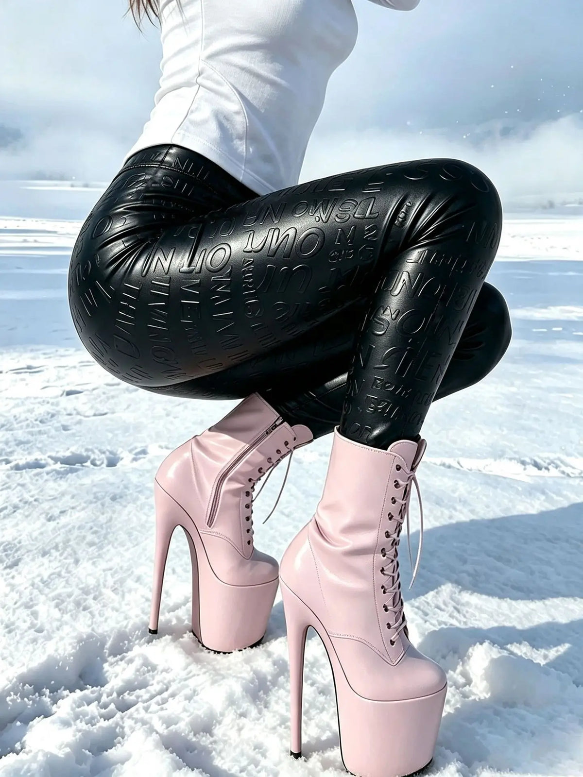 Liaeglam Glossy Letter Women’s Faux Leather Leggings Black High Waist PU Pants