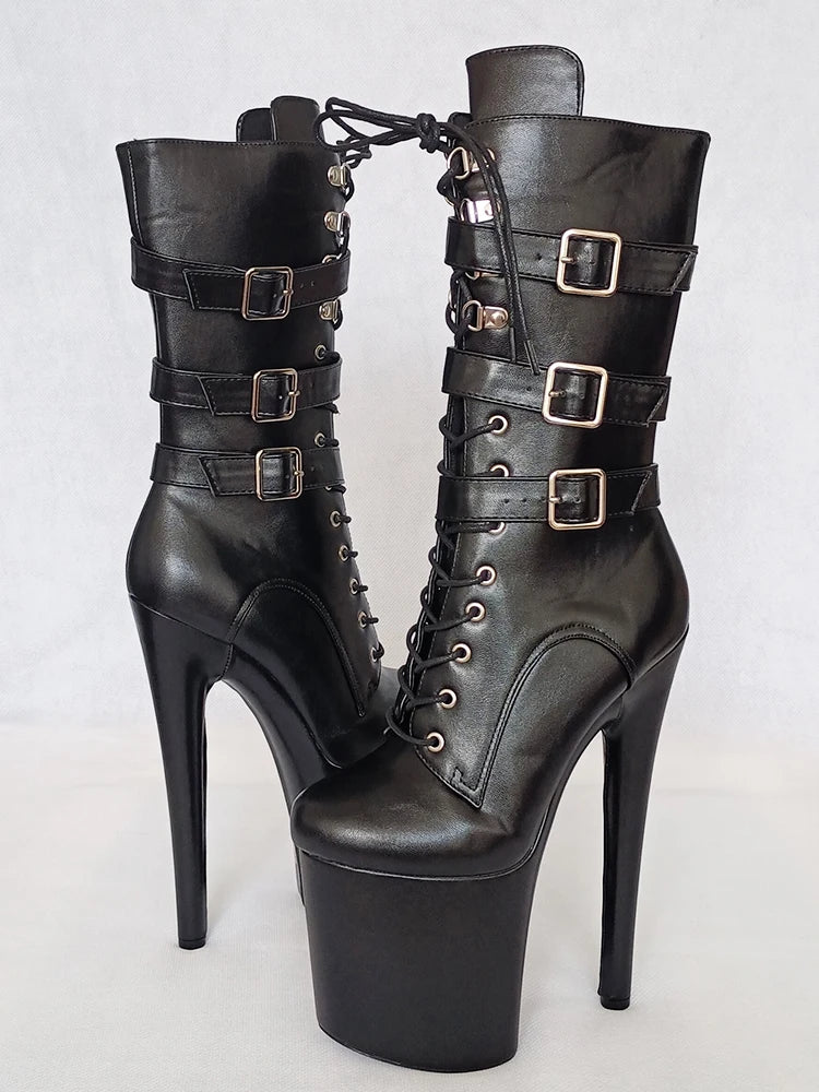 Sexy Knight Female 8Inch High Heel Platform Ankle Boots for Women Autumn Winter Shoes 20cm Black Buckle Strap Pole Dancing Boots