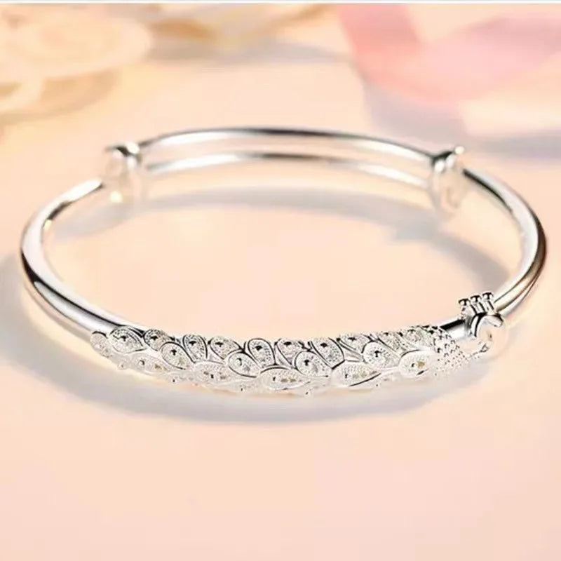 Trendy 925 Sterling Silver Big Bangles Bracelet Cute Charms for Women Lady Fashion Jewelry Adjustment Cuff Wedding Luxury