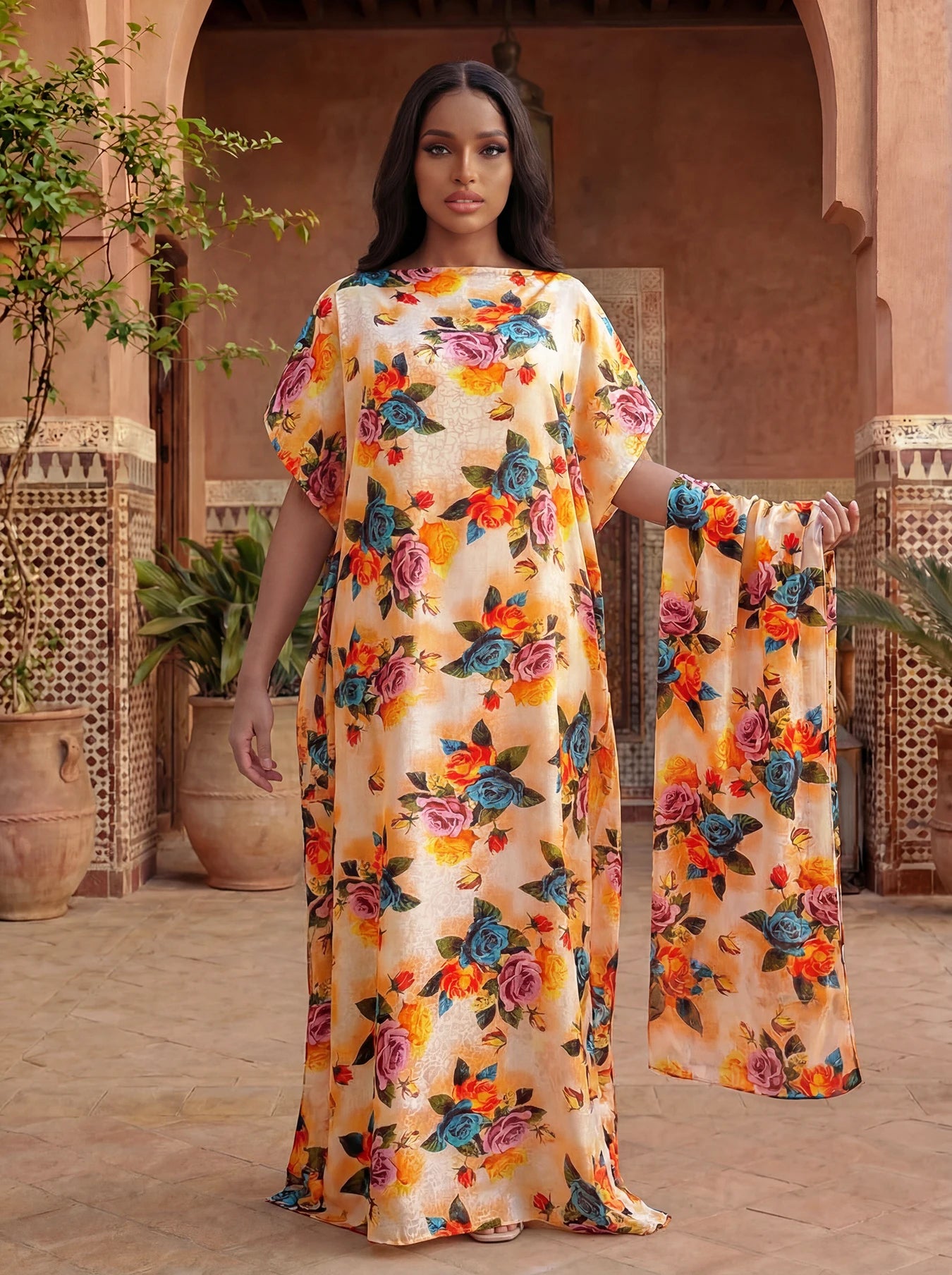 Women's Long Shawl Dubai Fashion Print Design Silk Soft Summer Beach Party Dress Accessory Loose Fit African Abaya MOOMOO