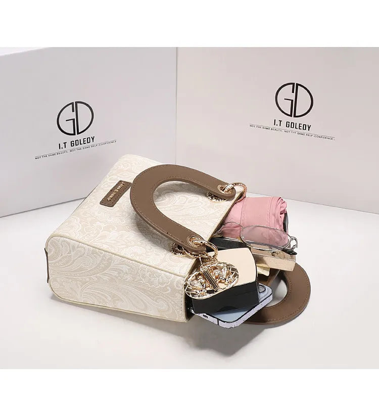 Luxury and Versatile Handheld Square Bag with Delicate Embroidery and High Quality Metal Pendant Women New Fashion Crossbody Bag