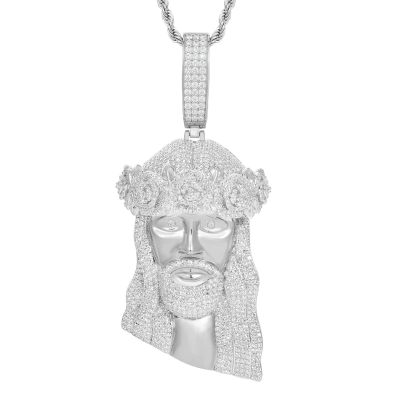 Iced Out VVS Moissanite Jesus Head Pendant Necklace for Men and Women 925 Sterling Silver Hip Hop Christian Jesus Facial Jewelry