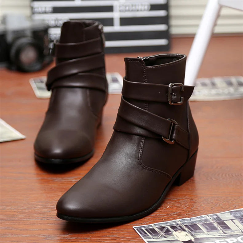 Leather Chelsea Boots Men Designer 2024 White Dress Boots Men Casual High top Buckle Strap Formal Shoes Men Motorcycle Boots
