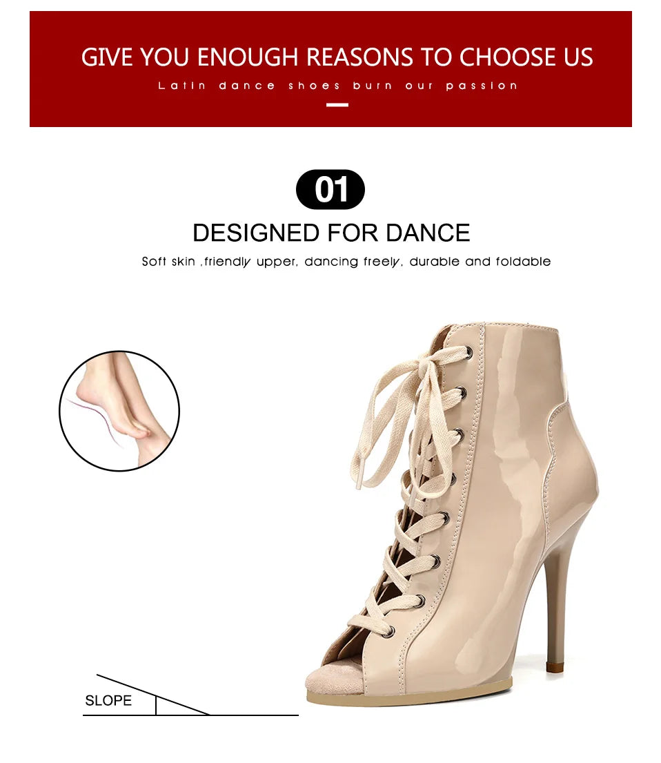 Women Sexy Thin High Heel Dance Shoes Party Ballroom Pole Jazz Lace Up Platform Dancing Boots Short Tube Heels 8.5/9.5CM Booties