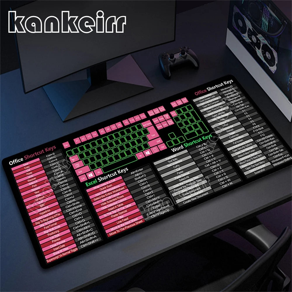 Excel Mouse Pad Computer Desk Accessories Over Shortcut Keys Mousepad Non-Slip&Waterproof Desk mat Large Excel Shortcut Mausepad