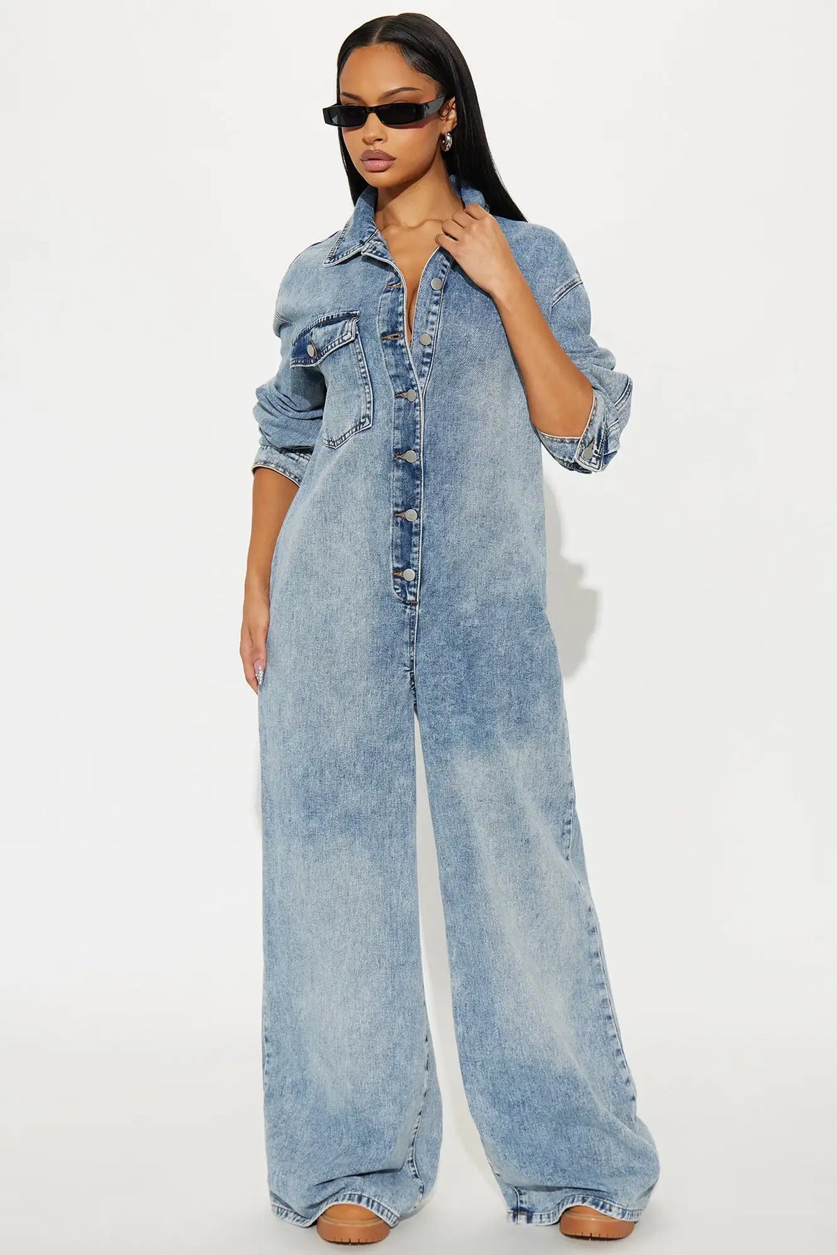 Streetwear Jeans Cargo Jumpsuit Sexy Women Turn Down Collar Elegant Wide Leg Denim Straight Romper Overalls