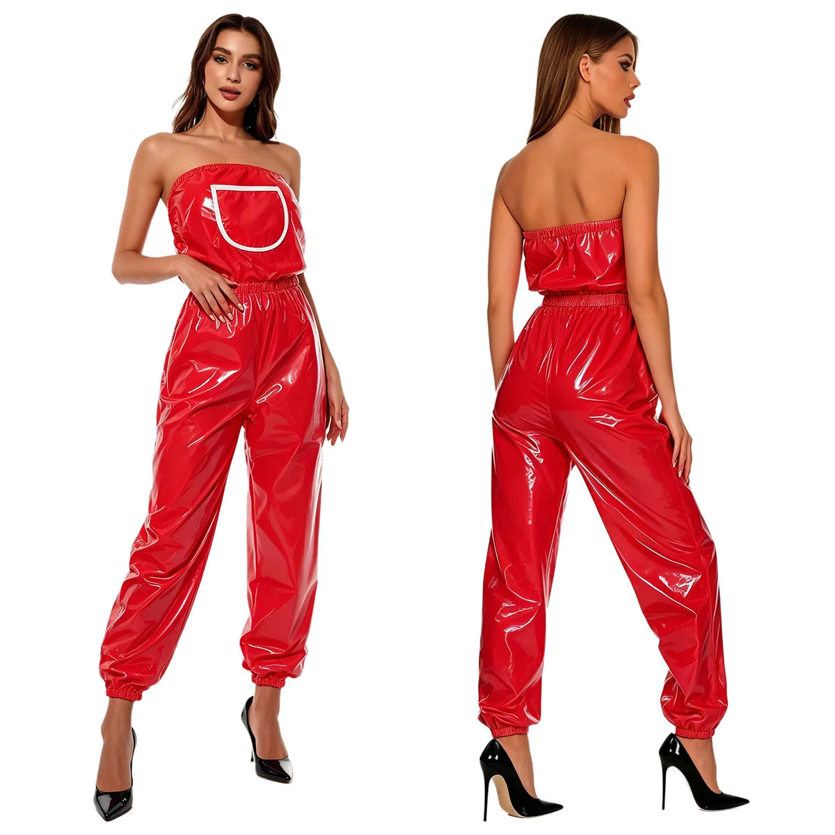 Womens Waterproof Strapless Jumpsuit Solid Color Elastic Waist Jogger Tube Rompers Diaper Cover Adaptive Clothings Nightwear