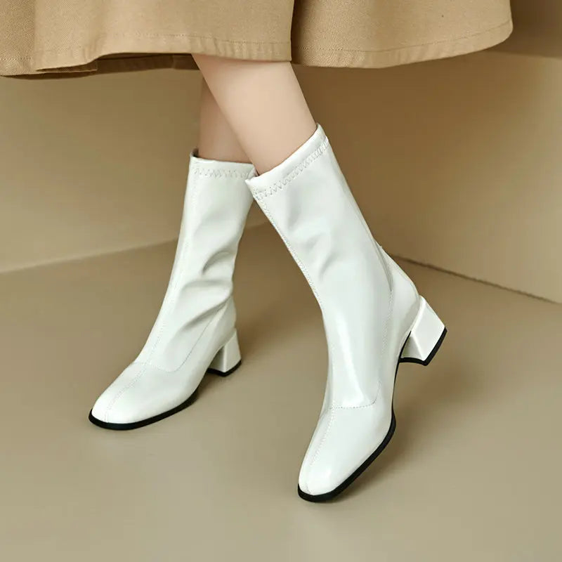 Black Thick Heel Short Boots For Women 4.5CM Fashion Back Zipper Autumn Winter Woman Shoes Square Toe Leisure Daily Ankle Boots