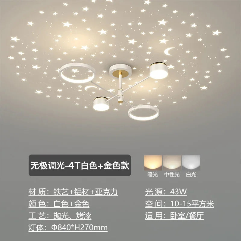 2025 New Chandeliers Romantic Starry Modern Ceiling Light Fixture 6 Lights White Creative Home Stepless Dimmable Ceiling Lamp
