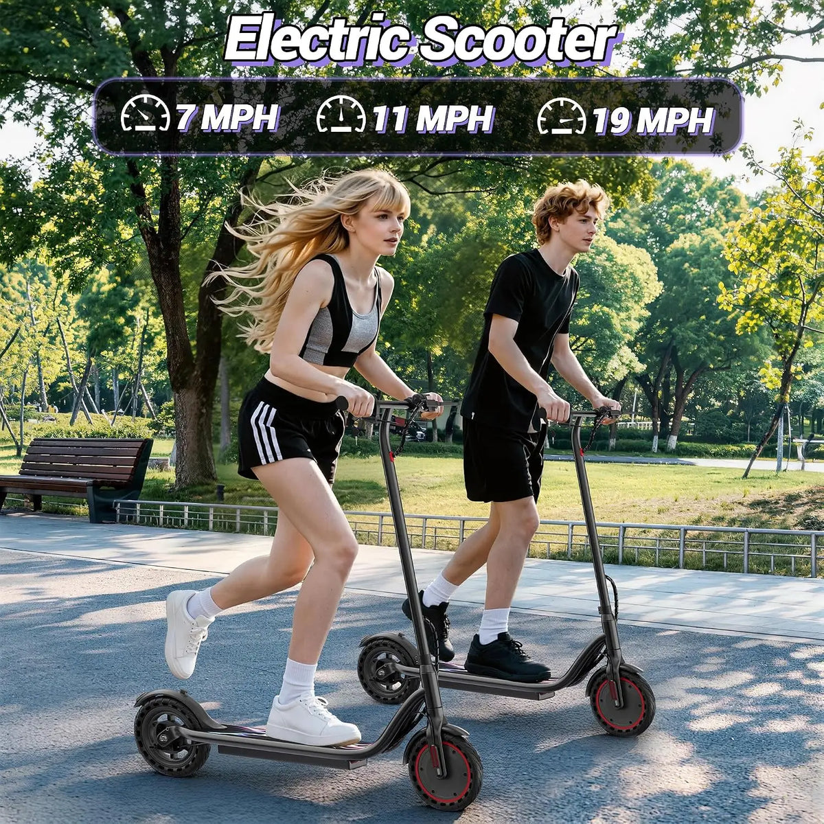 8.5'' Electric Scooter, 350W Powerful Motor & 19MPH Top Speed, 16 Miles Range, Lightweight E-Scooter with EABS & Drum Brake for Teens and Adults