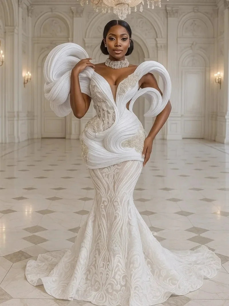 Lace Long Prom Dresses For Black Girls Mermaid Sparkly Beaded American African Evening Gowns Birthday Party Robe Customized