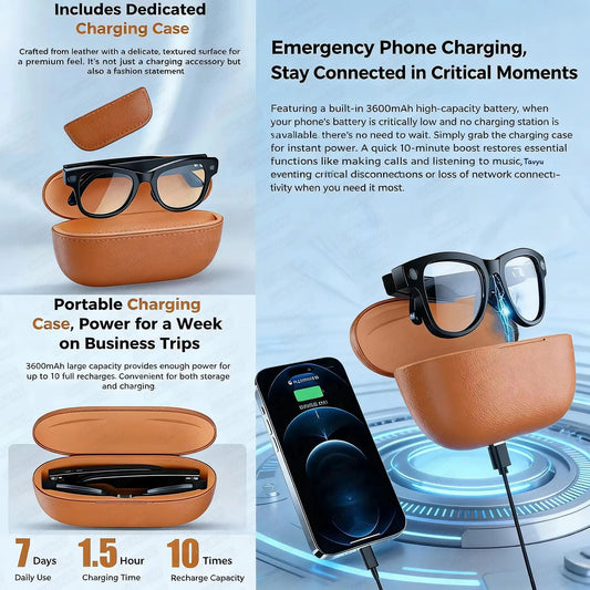 Smart Glasses M02 Ultra 2026 AI ChatGPT 1080P HD Camera 3600mAh Power Bank Charging Case 32GB Music Video Translation Sunglasses