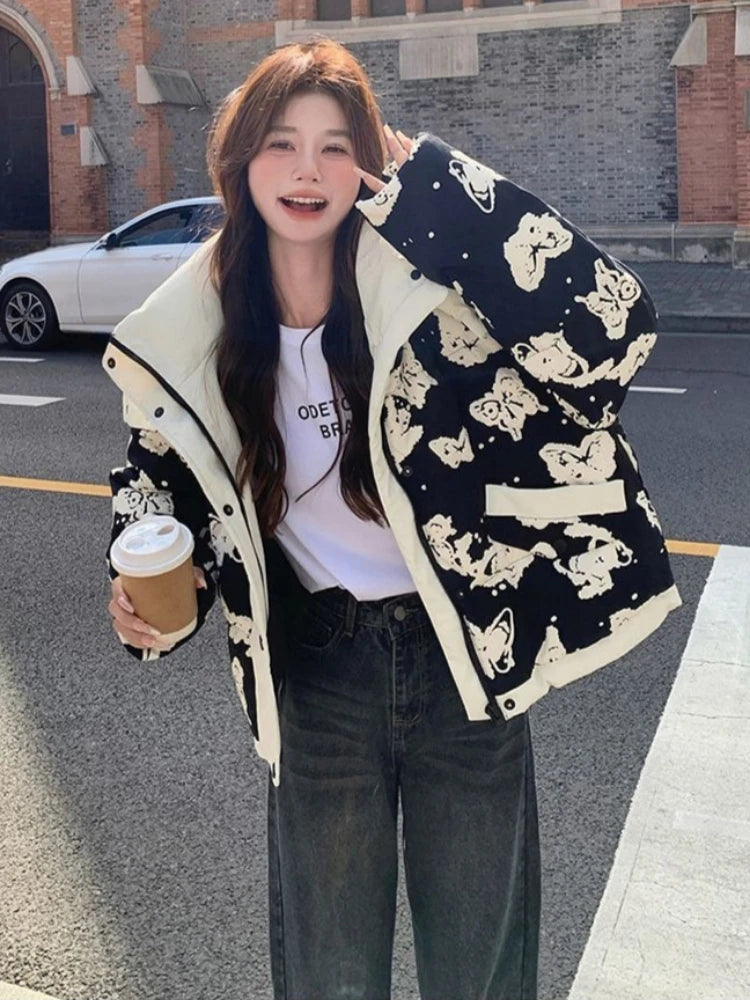 Women's Clothing High-end Plus Size Down Jacket Winter Warm New Hooded Loose White Duck Down Outerwear Quilted Pockets Coats