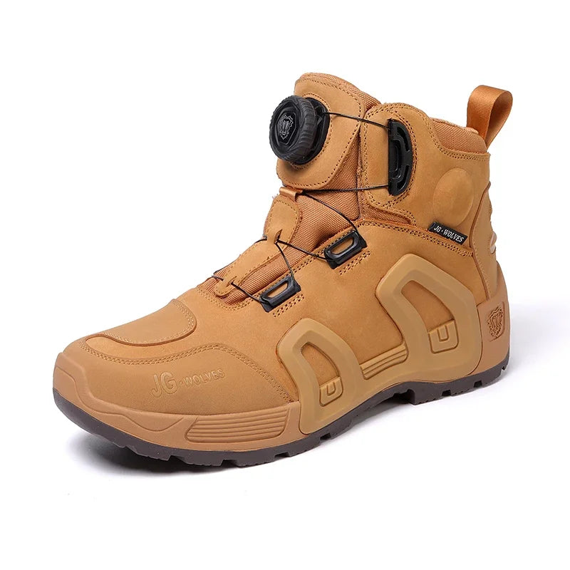 JG WOLVES Men Women Motorcycle Riding Boots Waterproof Cowhide Leather Breathable Anti-Slip Wear-Resistant Touring Moto Shoes