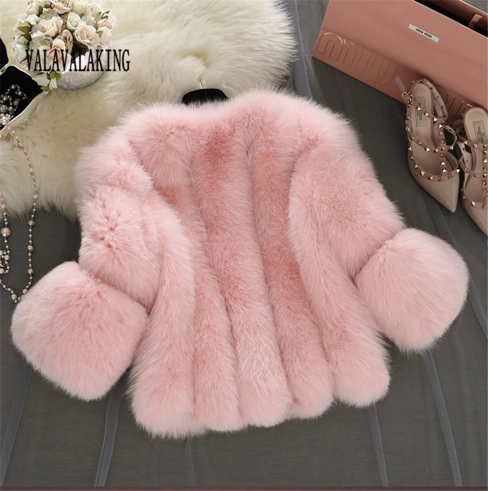 2026 Winter Pink Plus Size Faux Fur Coat Women Elegant Long Sleeve Fluffy Cardigan Jacket Ladies Large Thick Warm Furry Outwear
