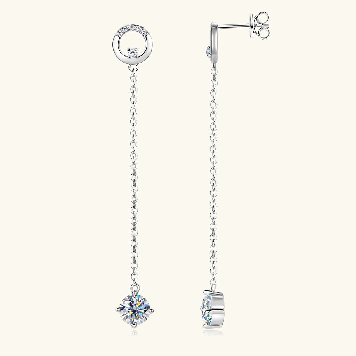 Sweetrain 1CT Moissanite Drop Earrings S925 Sterling Silver Long Tassel Dangle Earring for Women Wedding Jewelry Gifts with GRA