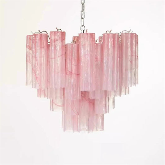 Vintage Murano Pink Stripes Glass Chandelier for Home Decor Living Room Bedroom Hotel Staircase Villa Pendant Lamp Fixture
