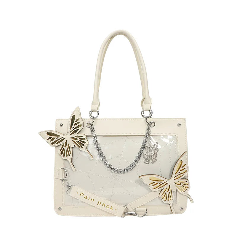 Sweet Y2k Lolita Butterfly Chain Shoulder Bags Trendy Gothic Harajuku Ita Bag Japanese Chic Women Transparent Handbags Crossbody