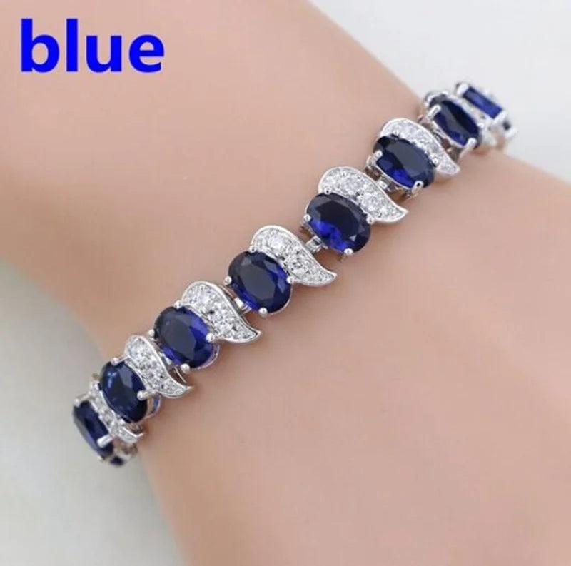 Natural Green Emerald White Topaz Silver Charm Bracelet Women Jewelry Fashion Accessories Gift For Her