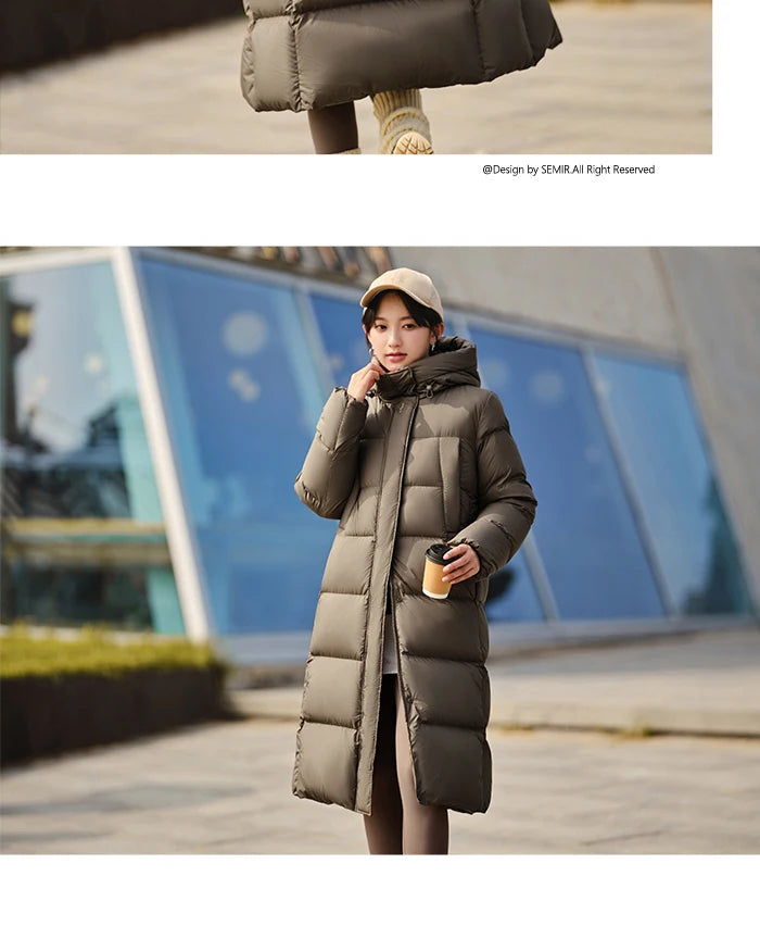 Semir Down Jacket Women Long Length Waterproof Coat 2026 Fashion Winter New Loose Hooded Coat Simple Down Jacket Woman