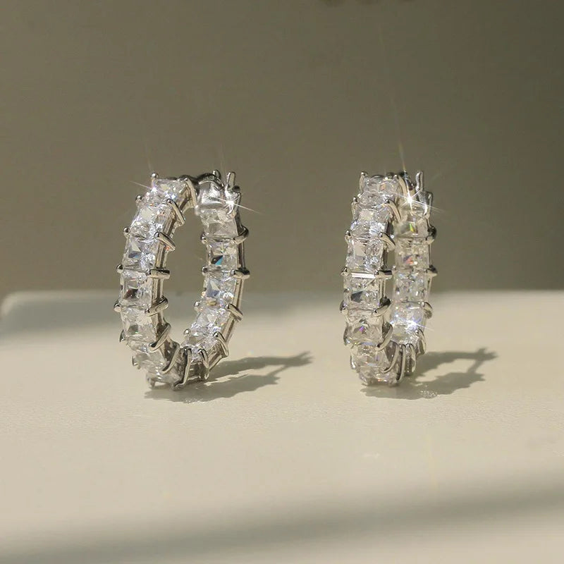 Princess Square Cubic Zirconia Hoop Earrings Luxury Trendy Ear Circle Earrings for Women Fashion Versatile Female Jewelry Gifts