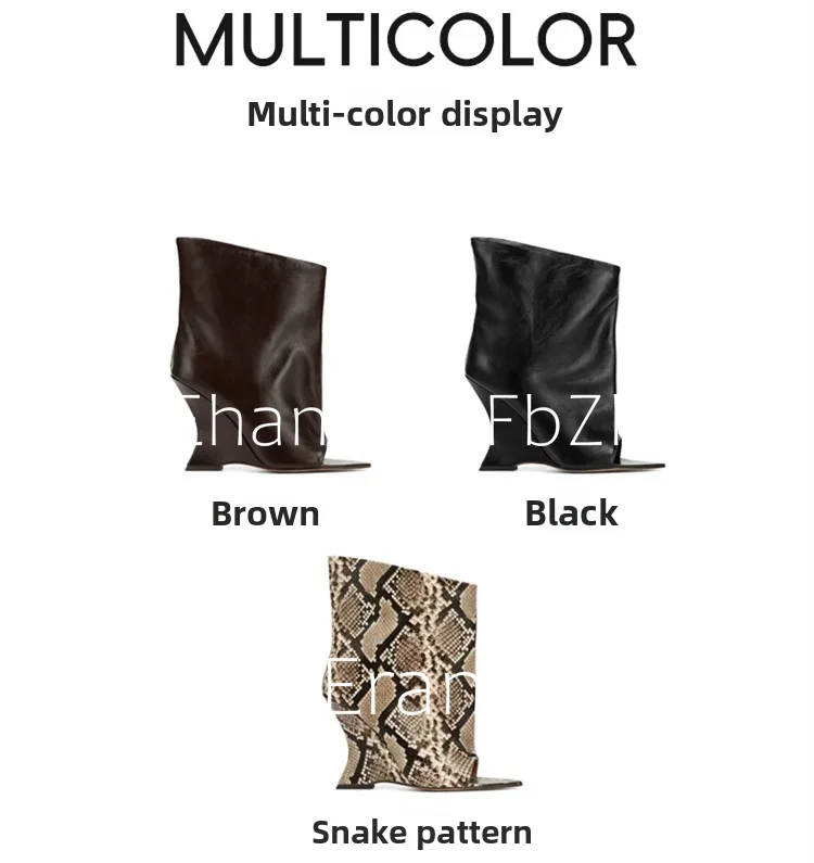 2006SoleLadies'-Spring/Summer-New-Fish-Mouth-Slope-High-Heel-Short-Boots-with-Pointed-Toe-Exposed-Cool-Boots,-Mid-Top-Boots