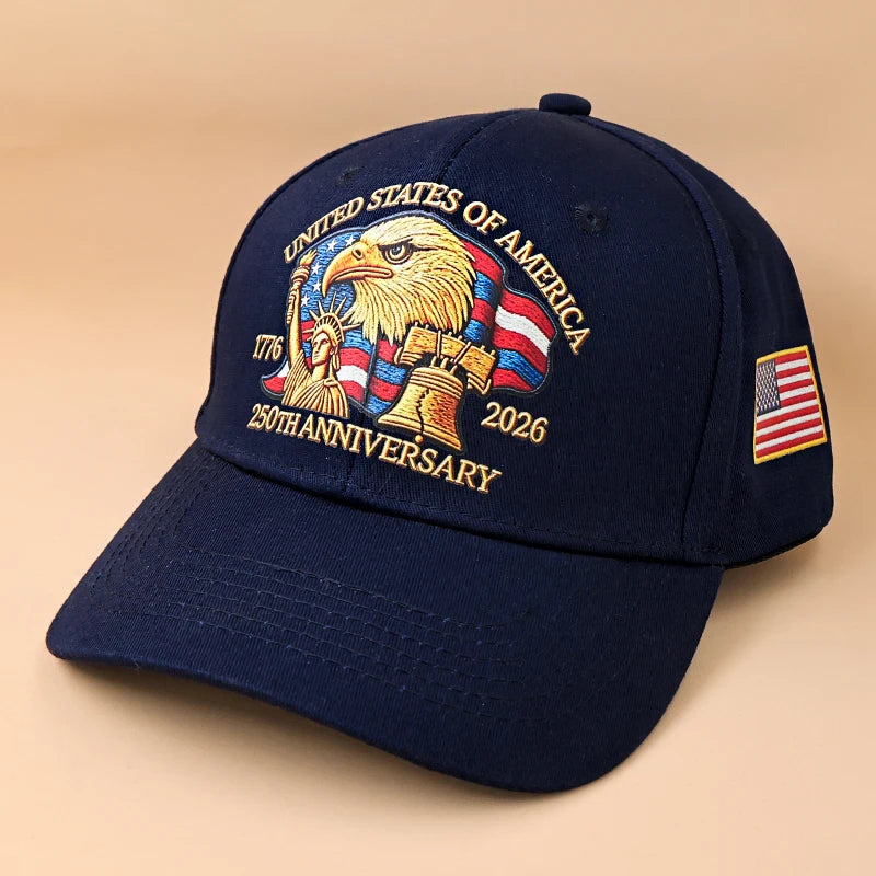 USA 250th Anniversary Eagle Print Hat Unisex Adjustable Washed Cotton Peak Hat Trucker Hats Outdoor Visor Baseball Cap