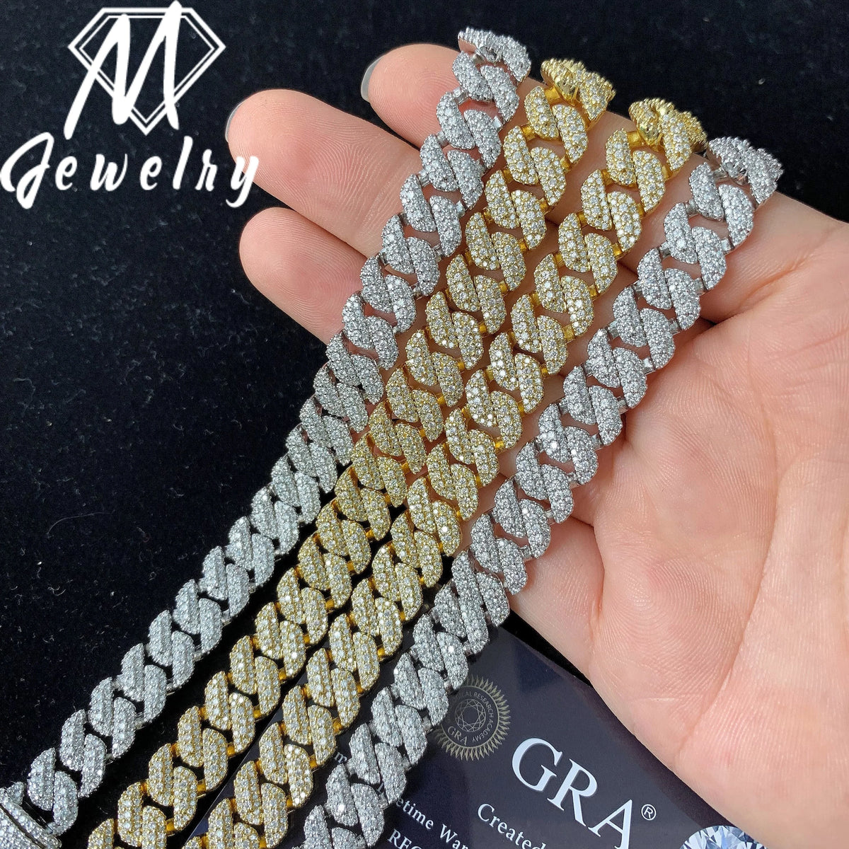 Wholesale 10mm Copper Moissanite Cuban Link Chain Iced Out Full Paved VVS Moissanite Necklace Box Clasp with Safety Latch Unisex