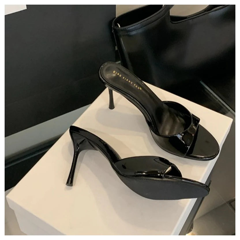 Women Slippers Sandals Fashion Round Open Toe Thin High Heels Mule Slides Summer Party Dress Pumps Shoe Comfortable Sandal Mujer