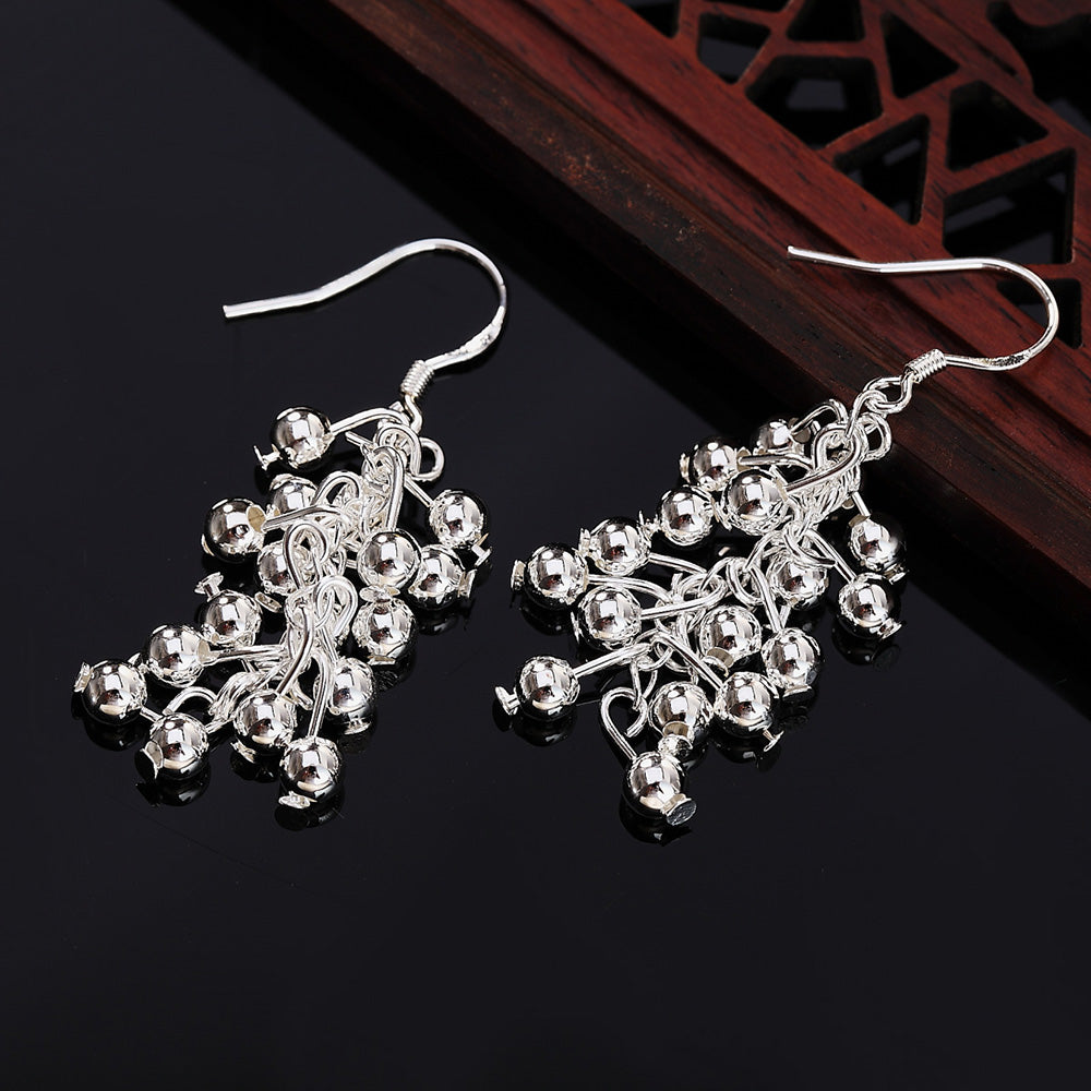Hot Silver color Creative grape beads drop earrings for Woman Fashion party fine Gifts elegant noble Jewelry