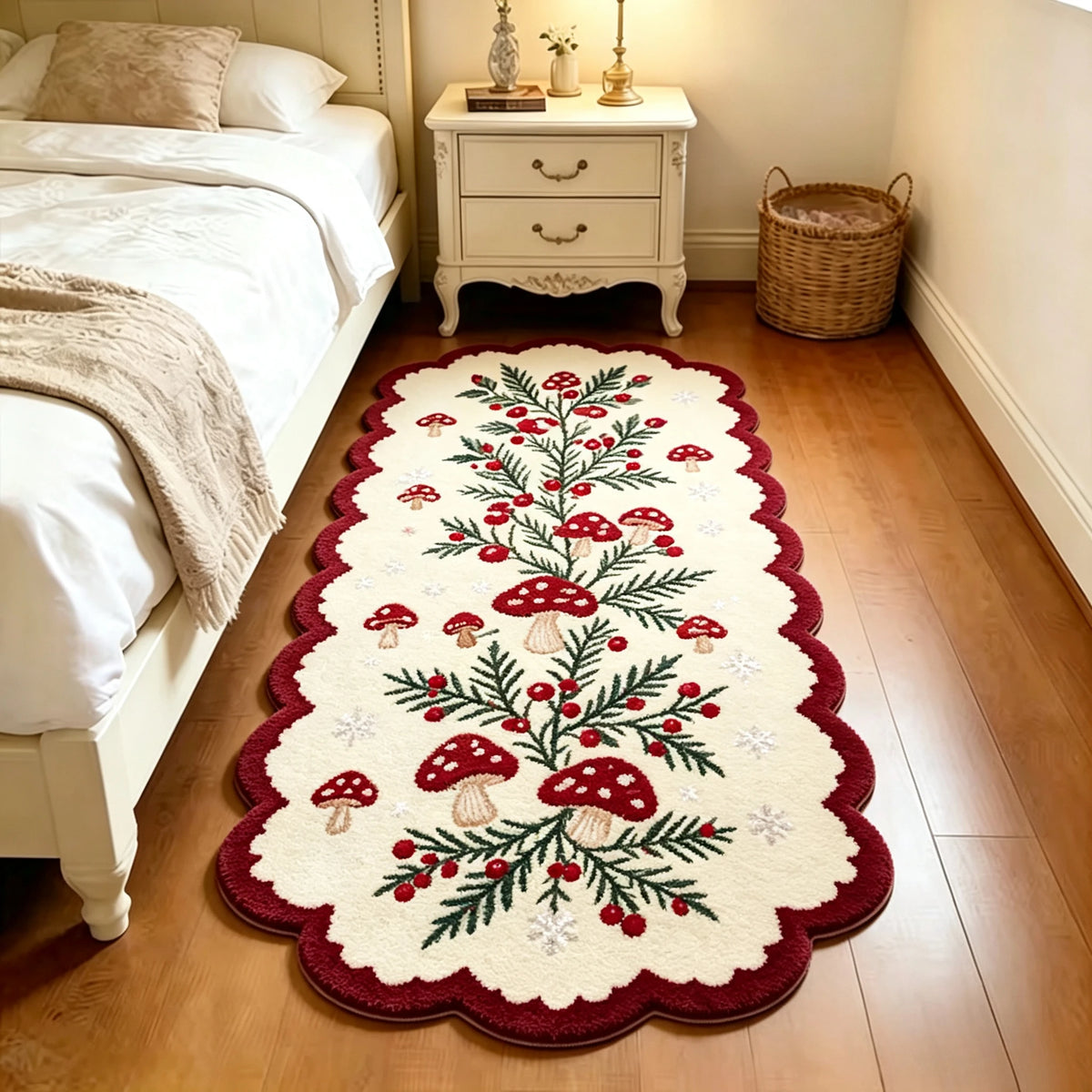 Christmas Living Room Decoration Red Carpet Irregular Shape Rugs for Bedroom Thick Plush Bedside Floor Mat Fluffy Soft Study Rug