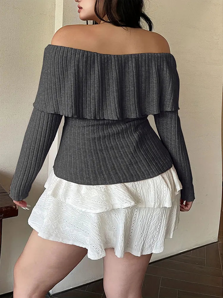 New Sexy Off-The-Shoulder Front Tie-Up Sweater Plus Size One-Shoulder Slim Fit Top Fashion AllMatch Autumn Women's Clothing Sale