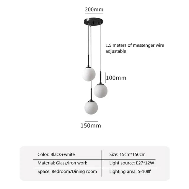 LED Glass Ball Pendant Lamp Chandelier Lights Home Indoor Kitchen Island Restaurant Bar Table Decor Hanging Suspension