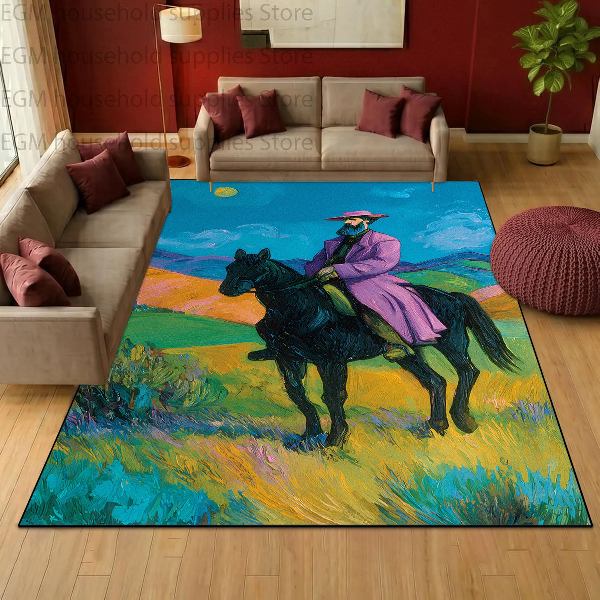 Retro Pop Art Oil Painting Carpet for Living Room Bohemian Home Decor Large Area Rugs Non-slip Washable Bedroom Fluffy Floor Mat
