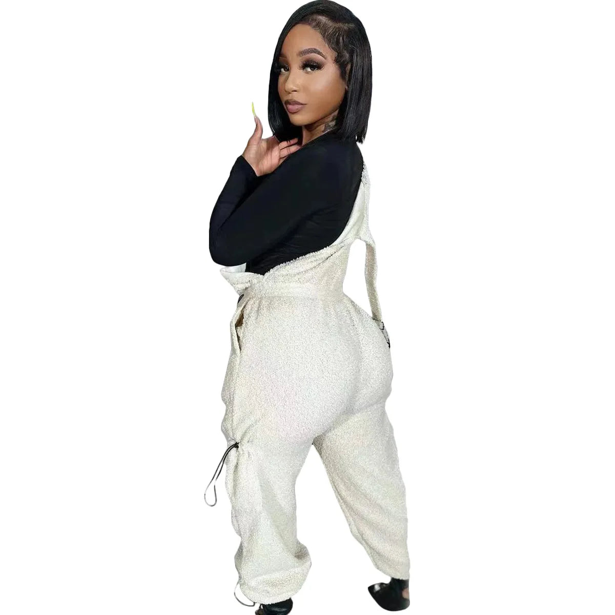 Lace Up Jumpsuit Women One Piece Jumpsuits Fur Rompers High Waist Spring Autumn Pants Mom Overalls Playsuits Elegant Pink