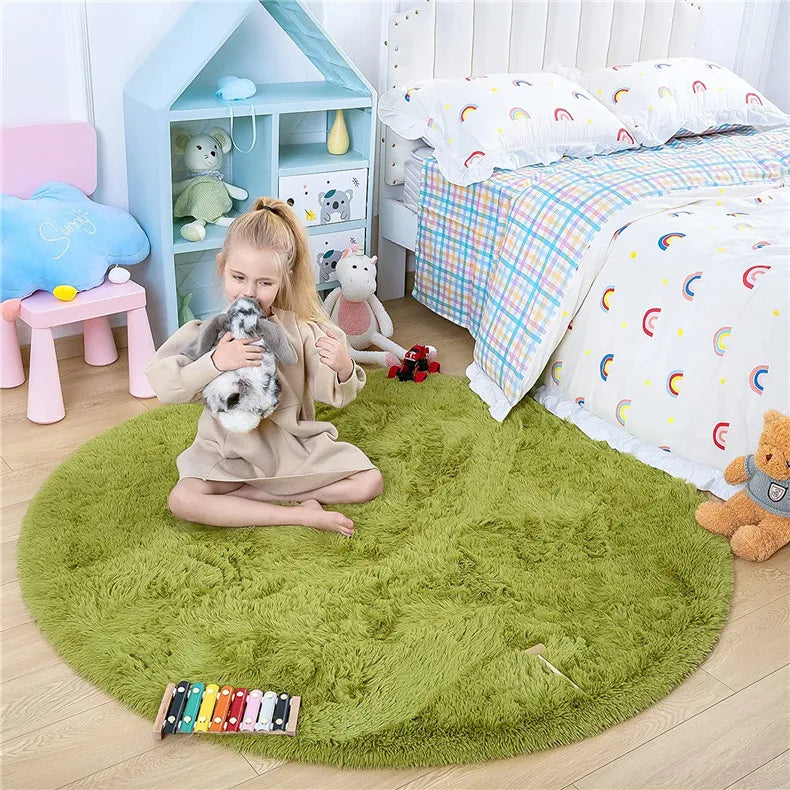 Round Fluffy Soft Area Rugs for Kids Room Princess Castle Plush Shaggy Carpet Cute Circle Nursery Rug Home Decor Circular Carpet