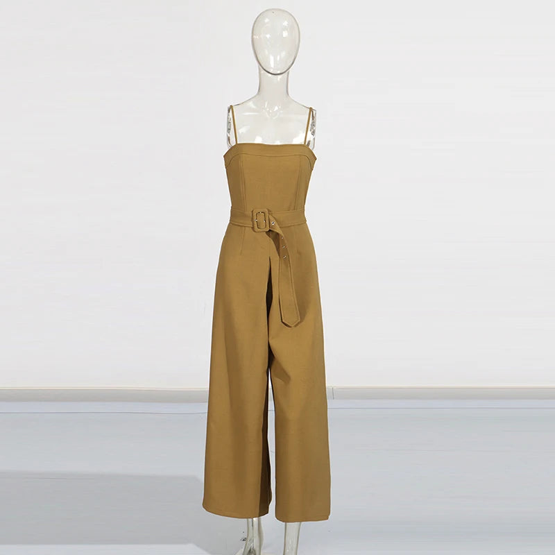 TWOTWINSTYLE Slimming Fahion Jumpsuits for Women Square Neck Sleeveless Patchwork Belt Temperament Jumpsuit Female Clothing New