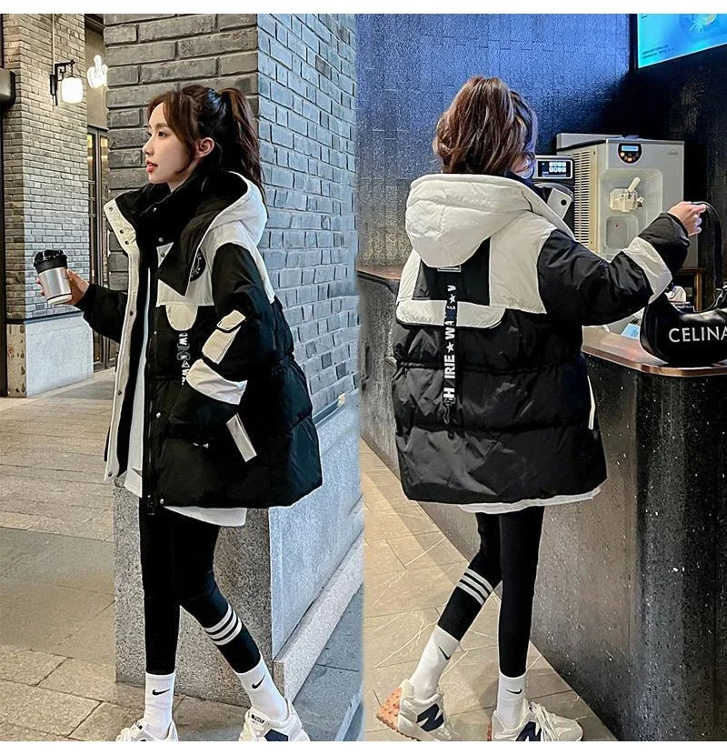 Elegant Thickened Oversized Women's down Jacket Fashionable Outerwear Parka Style Winter Coat Korean Style Straight Cut Cotton
