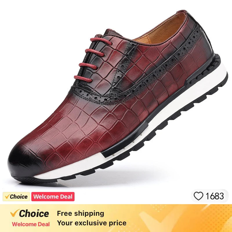 Genuine Leather Man Luxury Sneakers Plaid Weave Pattern Lace-up Men Casual White Oxford Shoes Deals Spring Autumn 2025
