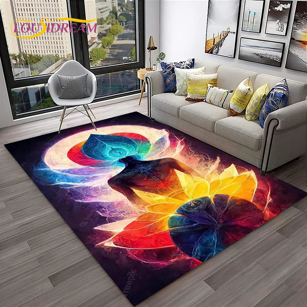 Naturalize Yoga Meditation Rainbow 7 Chakra Soft Carpet Rug for Home Living Room Bedroom Sofa Doormat Decor, Non-slip Floor Mat