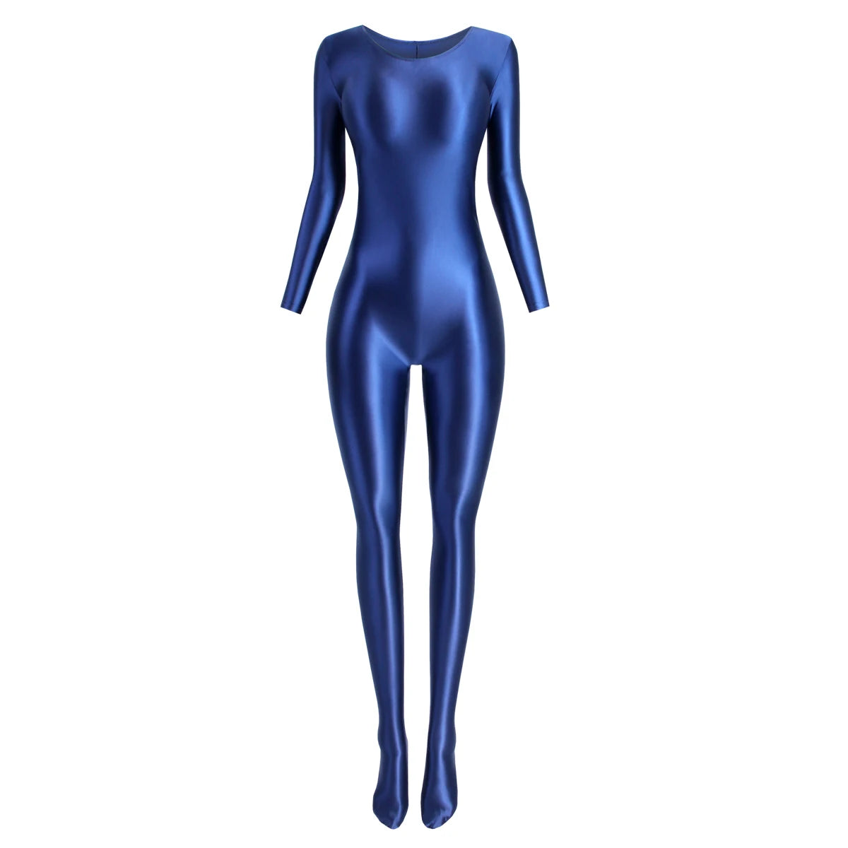 MJINM Women Smooth Overalls Long Sleeve Tights Round Neck Full Length Stretch Zentai Bodysuits Yoga Fitness One Piece Jumpsuits