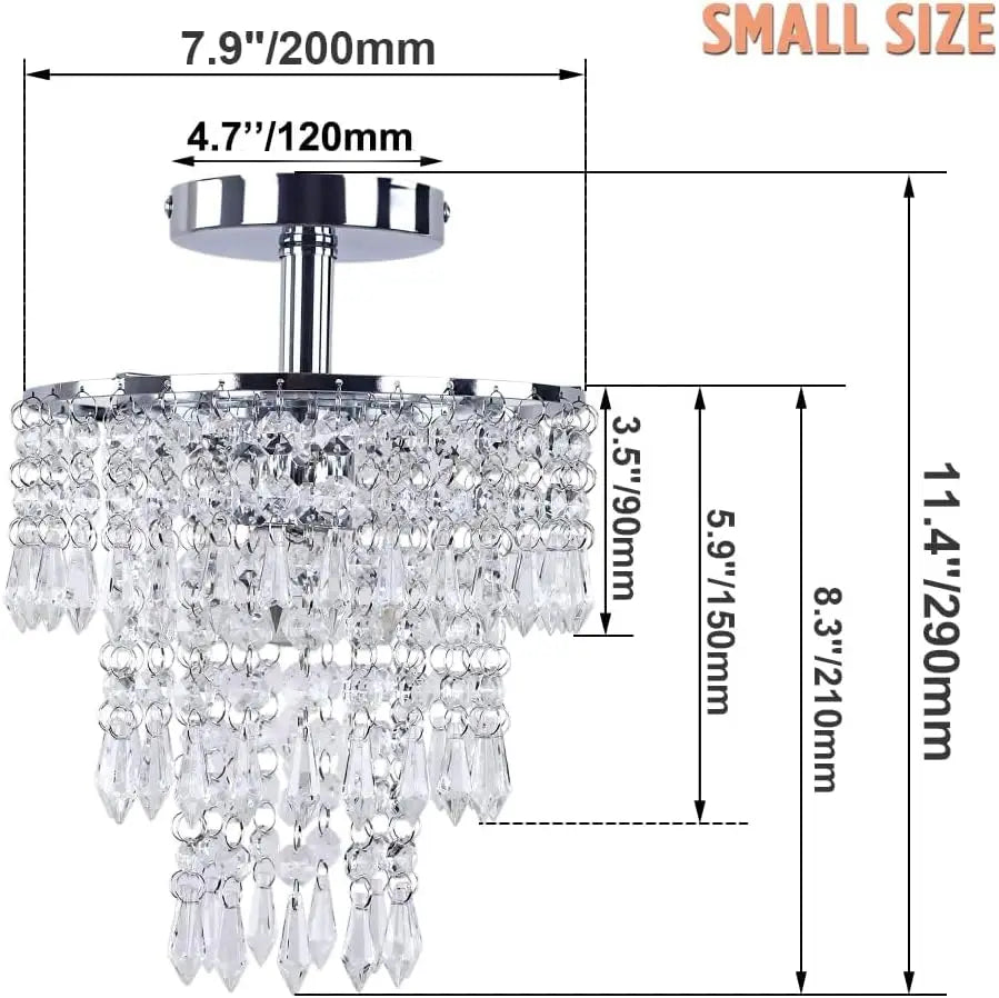 Small Crystal Chandelier Led Crystal Ceiling Lights 3 Tiers Crystal Raindrops Chandelier Pendant Lighting Fixture Decoration for Bedroom Hallway Living Room,Chrome, E26