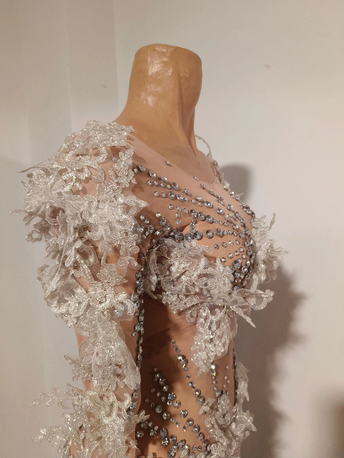 Sexy Sparkly Diamond Sequins Long Sleeves Mesh Sheer Stretch Jumpsuit Women Evening Birthday Party Bar Nightclub Stage Show Wear