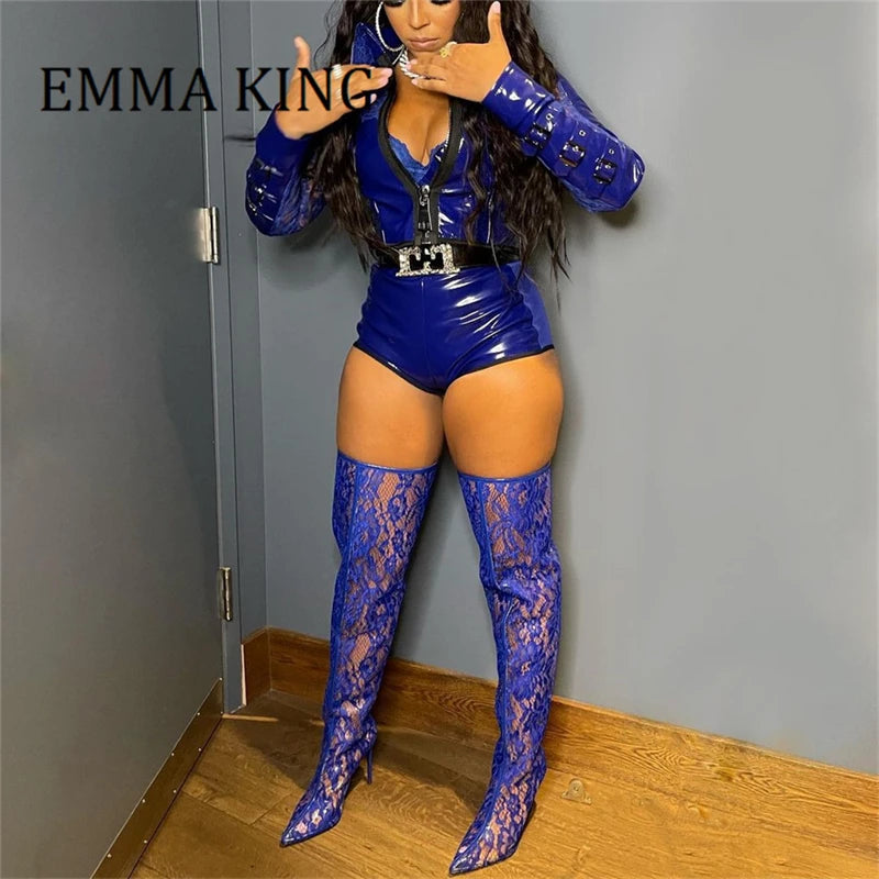 Spring Women Lace With PVC Thigh High Boots Sexy Pointed Toe Stiletto High Heels Transparent Over The Knee Boots Bigger Size 44